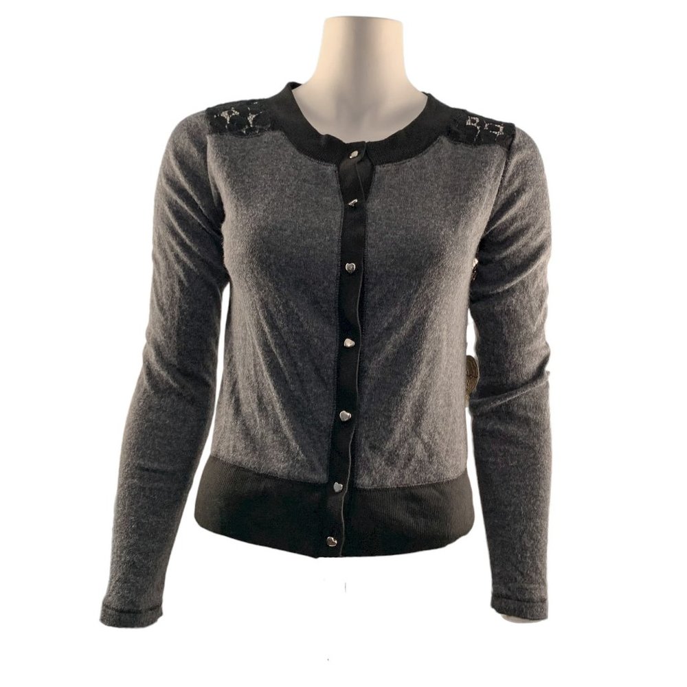 Vera Wang Princess Gray w Black Lace‎ Cardigan Sweater Juniors